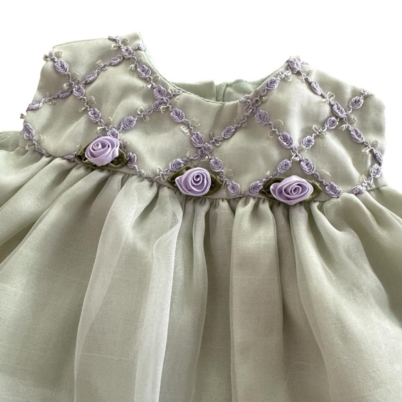 VTG Bryan & Co Green Lavender Dress Floral Tutu Sleeveless Baby Girl 0-3M - Picture 2 of 5
